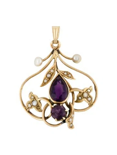 Pre-owned Pendant 14k Pearl & Amethyst  In Multi