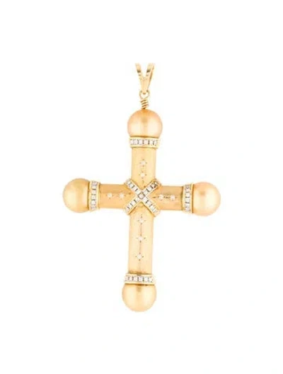 Pre-owned Pendant 14k Pearl & Diamond Cross  In Multi