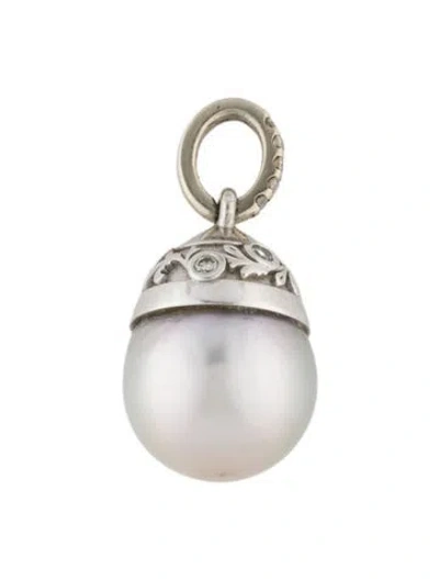 Pre-owned Pendant 14k Pearl & Diamond Drop Charm  In Multi