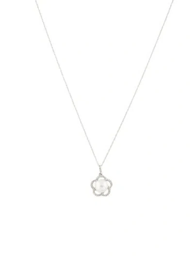 Pre-owned Pendant 14k Pearl & Diamond Flower  Necklace, 18" In Multi