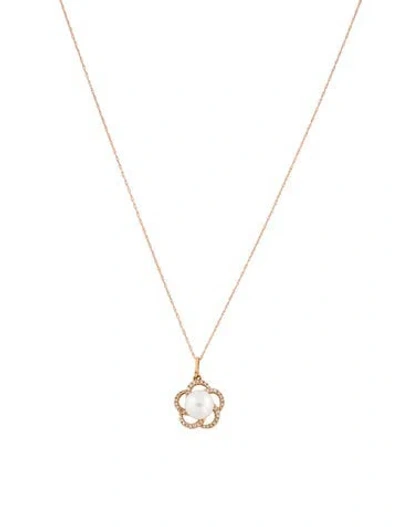 Pre-owned Pendant 14k Pearl & Diamond Flower  Necklace, 18" In Multi