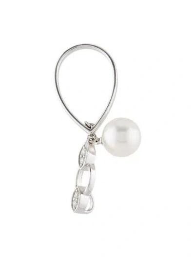 Pre-owned Pendant 14k Pearl & Diamond Open Teardrop , 1.25" In Multi