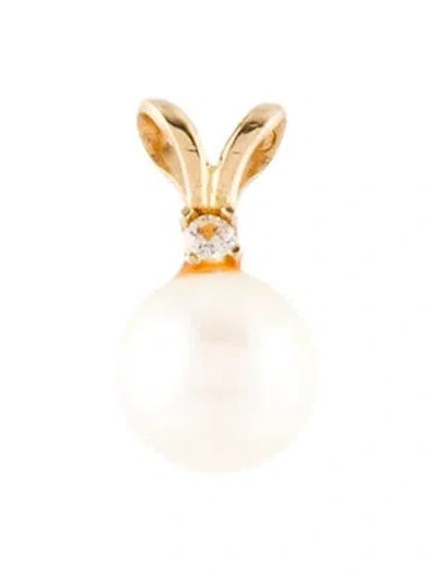 Pre-owned Pendant 14k Pearl & Diamond , 0.25" In Multi