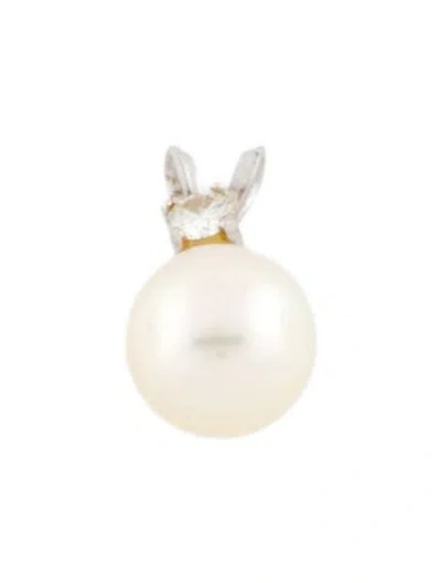 Pre-owned Pendant 14k Pearl & Diamond , 0.5" In Multi