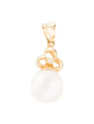 Pre-owned Pendant 14k Pearl & Diamond , 0.5" In Multi