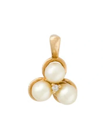 Pre-owned Pendant 14k Pearl & Diamond , 0.5" In Multi