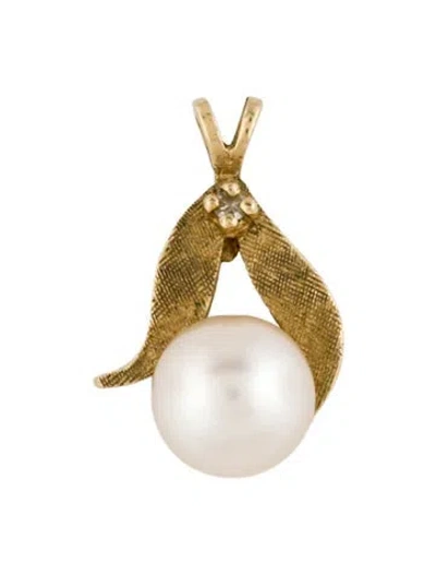 Pre-owned Pendant 14k Pearl & Diamond , 0.5" In Multi