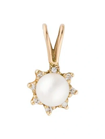 Pre-owned Pendant 14k Pearl & Diamond , 0.75" In Multi