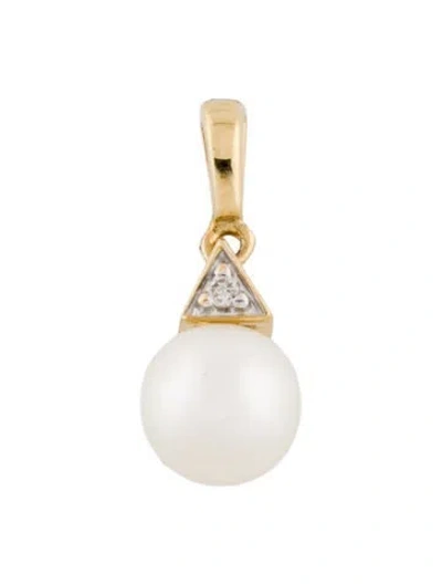 Pre-owned Pendant 14k Pearl & Diamond , 0.75" In Multi