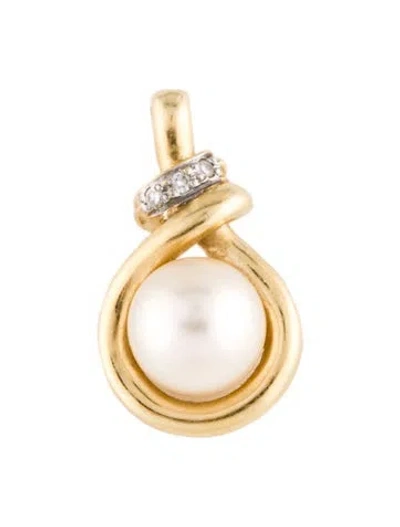 Pre-owned Pendant 14k Pearl & Diamond , 0.75" In Multi