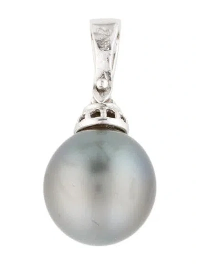 Pre-owned Pendant 14k Pearl & Diamond , 1" In Gray