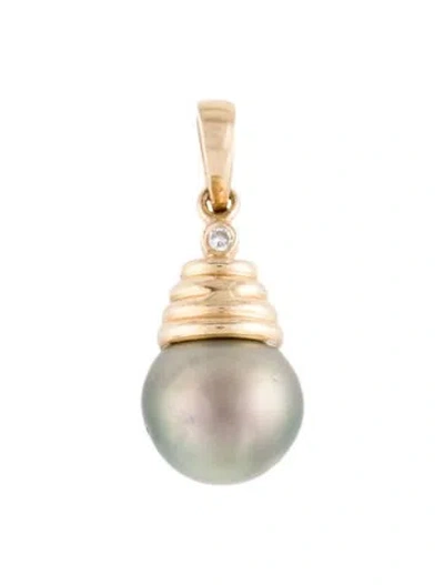 Pre-owned Pendant 14k Pearl & Diamond , 1" In Multi