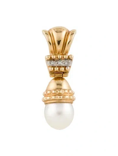 Pre-owned Pendant 14k Pearl & Diamond  Enhancer, 1.5" In Multi