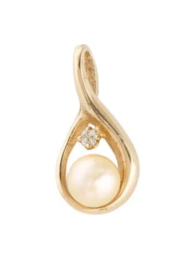 Pre-owned Pendant 14k Pearl & Diamond  In Multi