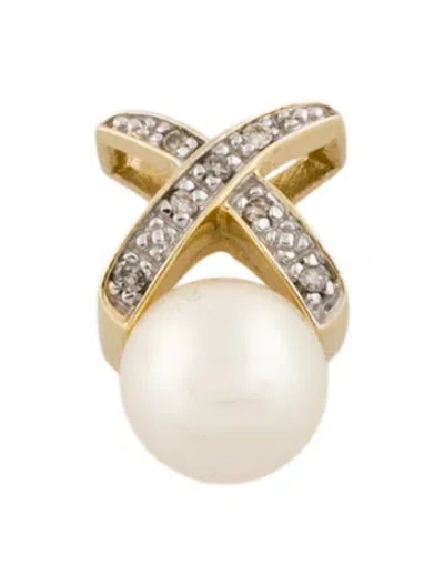Pre-owned Pendant 14k Pearl & Diamond  In Multi