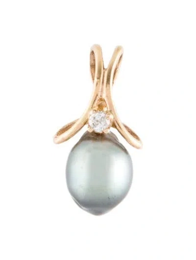 Pre-owned Pendant 14k Pearl & Diamond  In Multi