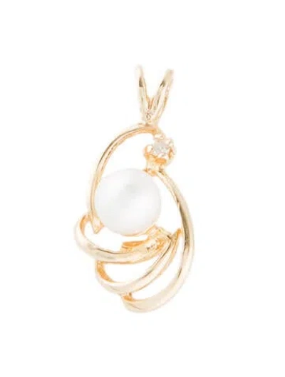 Pre-owned Pendant 14k Pearl & Diamond  In Multi
