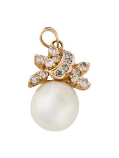 Pre-owned Pendant 14k Pearl & Diamond  In Multi