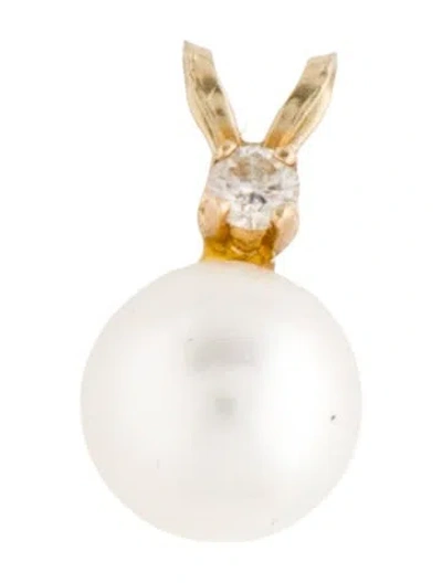 Pre-owned Pendant 14k Pearl & Diamond  In Multi