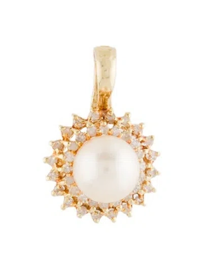 Pre-owned Pendant 14k Pearl & Diamond  In Multi
