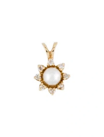 Pre-owned Pendant 14k Pearl & Diamond  In Multi