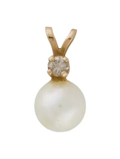 Pre-owned Pendant 14k Pearl & Diamond  In Multi