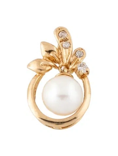 Pre-owned Pendant 14k Pearl & Diamond  In Multi