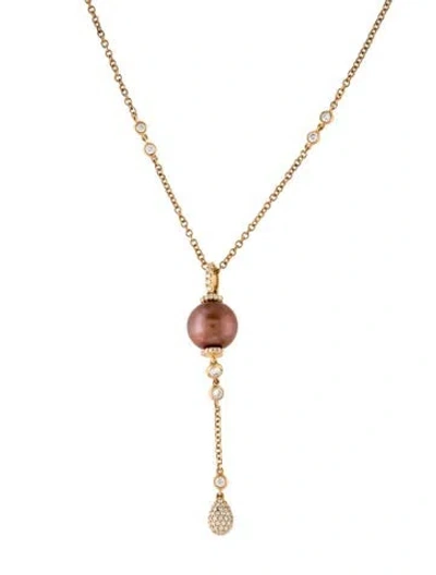 Pre-owned Pendant 14k Pearl & Diamond  Necklace, 16.5" In Multi