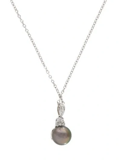 Pre-owned Pendant 14k Pearl & Diamond  Necklace, 17" In Multi