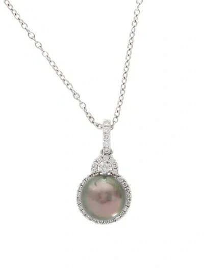 Pre-owned Pendant 14k Pearl & Diamond  Necklace, 17" In Multi