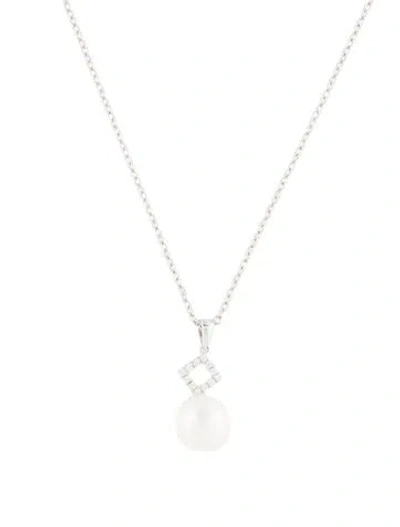 Pre-owned Pendant 14k Pearl & Diamond  Necklace, 17" In Multi
