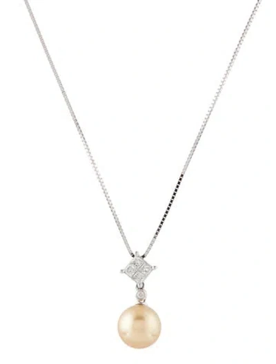 Pre-owned Pendant 14k Pearl & Diamond  Necklace, 18" In Multi