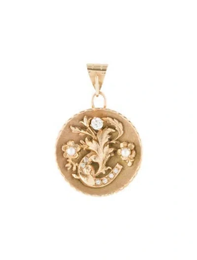 Pre-owned Pendant 14k Pearl & Diamond Round  In Multi