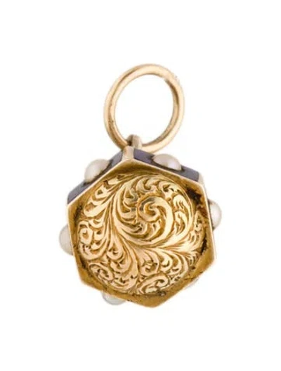 Pre-owned Pendant 14k Pearl & Enamel  In Blue
