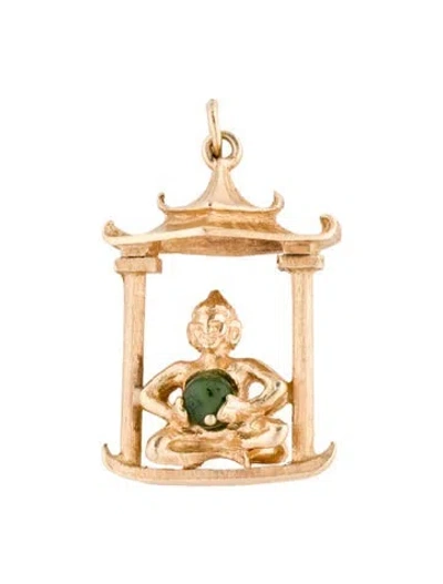 Pre-owned Pendant 14k Pearl & Nephrite Double Sided  Necklace In Multi