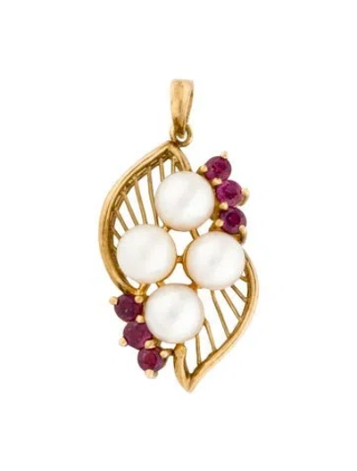 Pre-owned Pendant 14k Pearl & Ruby  In Multi