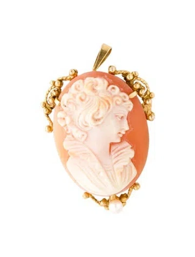 Pre-owned Pendant 14k Pearl & Shell Cameo Brooch  In Multi