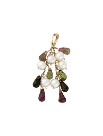 Pre-owned Pendant 14k Pearl & Tourmaline Drop Enhancer , 2" In Multi