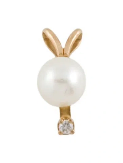 Pre-owned Pendant 14k Pearl & White Sapphire  In Multi