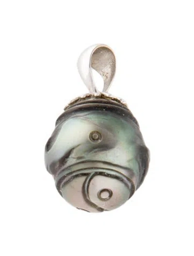 Pre-owned Pendant 14k Pearl Carved , 0.75" In Multi