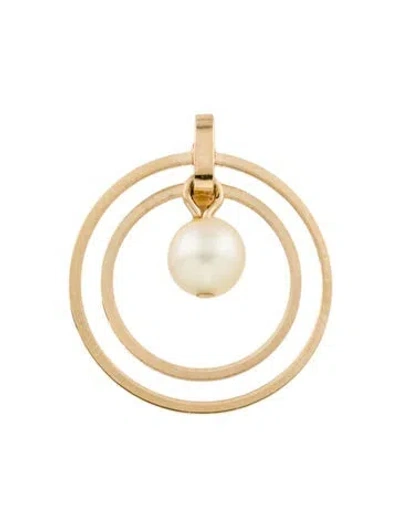 Pre-owned Pendant 14k Pearl Double Circle  In Multi