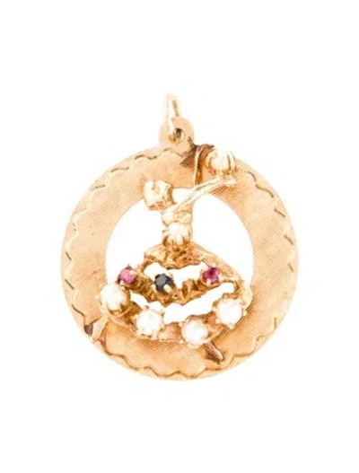 Pre-owned Pendant 14k Pearl, Sapphire, & Ruby Lady  In Multi