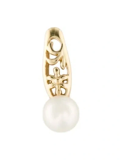 Pre-owned Pendant 14k Pearl Slider , 0.5" In White