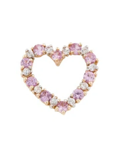 Pre-owned Pendant 14k Pink Sapphire & Colorless Sapphire Heart , 0.75" In Multi