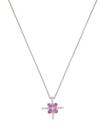 Pre-owned Pendant 14k Pink Sapphire & Diamond  Necklace, 17" In Multi