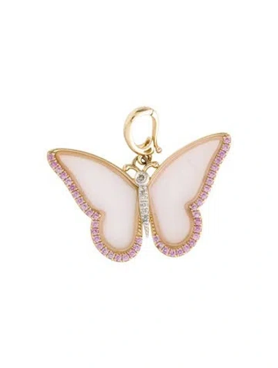 Pre-owned Pendant 14k Pink Sapphire , Diamond & Crystal Butterfly  In Multi