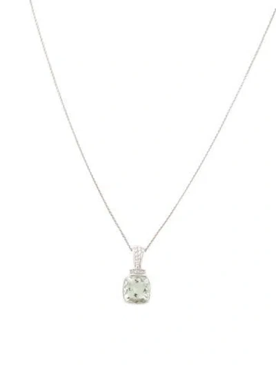 Pre-owned Pendant 14k Prasiolite & Diamond  Necklace, 17" In Multi