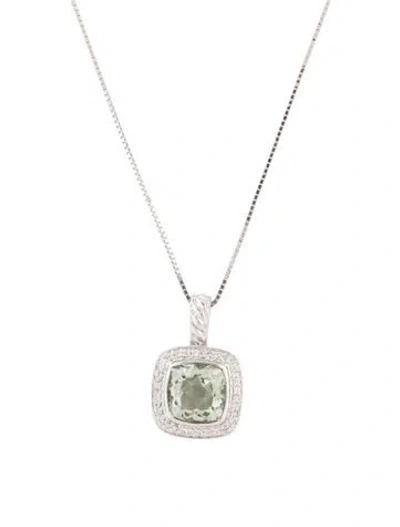 Pre-owned Pendant 14k Prasiolite & Diamond  Necklace, 18.25" In Multi