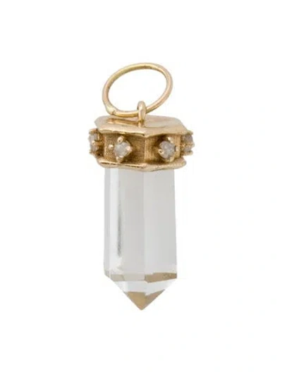 Pre-owned Pendant 14k Quartz & Diamond Point  In Multi