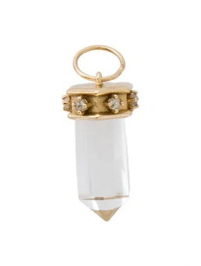 Pre-owned Pendant 14k Quartz & Diamond Point  In Multi